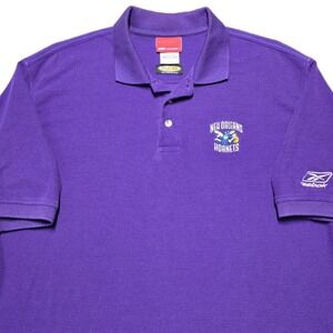 VTG New Orleans Hornets Coaches Polo Shirt Throwback Logo Mens L Reebok Play Dry